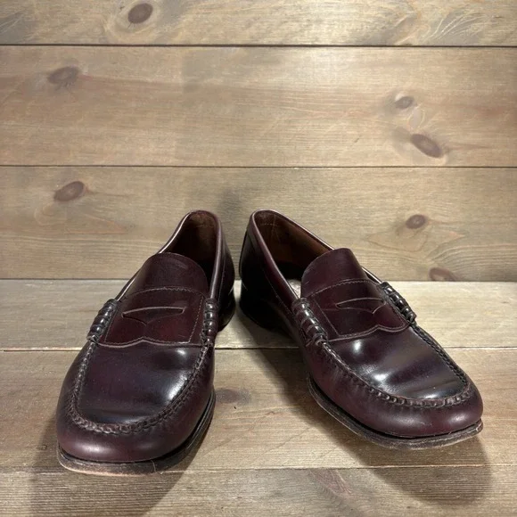 JL coombs mens size 9 wide E shoes brown burgundy leather comfort work loafers